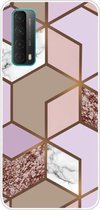 Voor Huawei P Smart 2021 marmeren patroon schokbestendige TPU beschermhoes (ruit oranje paars)