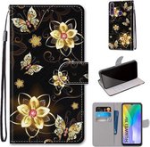 Voor Huawei Y6p Gekleurde Tekening Cross Textuur Horizontale Flip PU Lederen Case met Houder & Kaartsleuven & Portemonnee & Lanyard (Goud Diamant Vlinder)