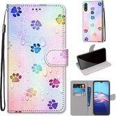 Voor Motorola Moto E (2020) Gekleurde tekening Cross Texture Horizontale Flip PU lederen hoes met houder & kaartsleuven & portemonnee & lanyard (Footprint Water Drops)