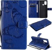 Voor OPPO A53 (2020) / A53s / A33 (2020) / A32 3D-vlinders reliëfpatroon horizontale flip lederen tas met houder & kaartsleuf & portemonnee (blauw)