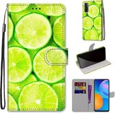 Voor Huawei P smart 2021 / Y7a Gekleurde Tekening Cross Textuur Horizontale Flip PU Lederen Case met Houder & Kaartsleuven & Portemonnee & Lanyard (Groene Citroen)