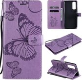Voor Huawei Psmat 2021 3D Vlinders Embossing Patroon Horizontale Flip Leren Case met Houder & Kaartsleuf & Portemonnee (Paars)