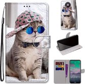 Voor Nokia 3.4 Gekleurde Tekening Cross Textuur Horizontale Flip PU Lederen Case met Houder & Kaartsleuven & Portemonnee & Lanyard (Slant Hat Blue Mirror Cat)