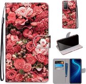 Voor Huawei Honor X10 / X10 Pro Gekleurde tekening Cross Texture Horizontale Flip PU lederen hoes met houder & kaartsleuven & portemonnee & lanyard (Pink Rose Garden)
