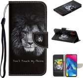 Voor Samsung Galaxy A20 / A30 Gekleurd tekeningpatroon Horizontaal Flip TPU + PU lederen tas met houder & kaartsleuven & portemonnee & lanyard (leeuw)