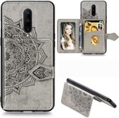 Voor OnePlus 7 Pro Mandala Reliëf Magnetische Doek PU + TPU + PC Case met Houder & Kaartsleuven & Portemonnee & Fotolijst & Riem (Grijs)