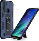 Voor Motorola One Fusion Soldier Armor Schokbestendig TPU + PC Magnetische beschermhoes met houder (blauw)