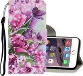 Gekleurde tekening patroon horizontaal Flip PU lederen tas met houder & kaartsleuven & portemonnee & lanyard voor iPhone 6 Plus & 6s Plus (Rose Butterfly)
