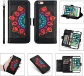 Afdrukken Tweekleurig half mandala-patroon Dubbelzijdige magnetische gesp Horizontale flip lederen tas met houder & kaartsleuven & portemonnee & fotolijst & lanyard voor iPhone 6 (zwart)