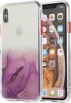 Voor iPhone XS / X marmerpatroon glitterpoeder schokbestendig TPU-hoesje met afneembare knoppen (paars)