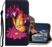 Gekleurde tekening patroon horizontaal Flip PU lederen hoes met houder & kaartsleuven & portemonnee & lanyard voor iPhone 12/12 Pro (grote gouden vlinder)