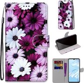 Voor Huawei P30 Gekleurde Tekening Cross Textuur Horizontale Flip PU Lederen Case met Houder & Kaartsleuven & Portemonnee & Lanyard (Chrysanthemum Roze Wit Paars)