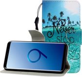 Voor Galaxy S9 Plus Gekleurde Tekening Horizontale Flip Leren Case met Houder & Kaartsleuf & Portemonnee (Blue Coconut Grove)