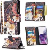 Voor Samsung Galaxy S20 + Gekleurde Tekening Patroon Rits Horizontale Flip Leren Case met Houder & Kaartsleuven & Portemonnee (Bloemen en Olifanten)