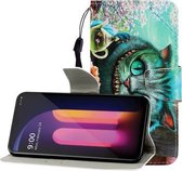 Voor LG V60 Gekleurde tekening Horizontale flip lederen tas met houder & kaartsleuf & portemonnee (groene ogen)