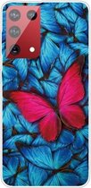 Voor Samsung Galaxy S21 Ultra 5G schokbestendig geverfd transparant TPU beschermhoes (grote rode vlinder)