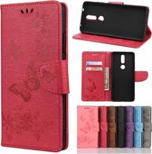 Voor Nokia 2.4 Vlinders Embossing Horizontale lederen flip case met houder & kaartsleuven & portemonnee (rood)