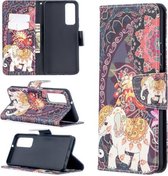 Voor Huawei P smart 2021 / Y7a Gekleurde Tekening Patroon Horizontale Flip Leren Case met Houder & Kaartsleuven & Portemonnee (Bloem Olifant)