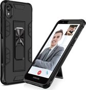 Voor Motorola Moto E6 Soldier Armor Schokbestendig TPU + PC Magnetische beschermhoes met houder (zwart)