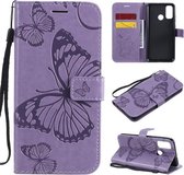 Voor Huawei P Smart (2020) 3D Vlinders Embossing Patroon Horizontale Flip Leren Case met Houder & Kaartsleuf & Portemonnee (Paars)