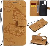 Voor Huawei P Smart (2020) 3D Vlinders Embossing Patroon Horizontale Flip Leren Case met Houder & Kaartsleuf & Portemonnee (Geel)