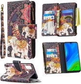 Voor Huawei P smart 2020 Gekleurde Tekening Patroon Rits Horizontale Flip Leren Case met Houder & Kaartsleuven & Portemonnee (Bloem Olifanten)