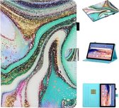 Voor Huawei MediaPad T5 Gekleurde tekening Stiksels Horizontale flip lederen tas, met houder en kaartsleuven (gekleurd zand)