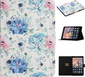 Voor Amazon Kindle Fire HD 8 (2020) Bloempatroon Horizontale flip lederen tas met kaartsleuven en houder (blauwe bloem op wit)