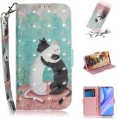 Voor Huawei Y8p / P Smart S / Enjoy 10s 3D Geschilderd Patroon Magnetische Aantrekkelijkheid Horizontale Flip Leren Case met Houder & Kaartsleuf & Portemonnee & Lanyard (Zwart Witte Kat)