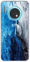 3D Marble Soft Silicone TPU Case Cover Bracket voor Huawei Mate 30 (donkerblauw)