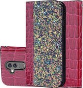 Krokodiltextuur Glitterpoeder Horizontale lederen flip-hoes voor Huawei Mate 20 lite, met kaartsleuven en houder (wijnrood)