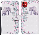 Voor iPhone 11 3D Geschilderd Patroon Horizontale Flip Leren Case met Houder & Portemonnee & Kaartsleuf & Lanyard (Bloem Olifant)