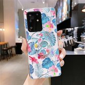 Voor Galaxy A71 Kleurrijke Laser Flower-serie IMD TPU mobiele telefoonhoes met opvouwbare standaard (Monstera KB3)