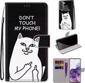 Voor Samsung Galaxy S21 + 5G Gekleurde Tekening Cross Textuur Horizontale Flip PU Lederen Case met Houder & Kaartsleuven & Portemonnee & Lanyard (Middelvinger Witte Kat)