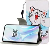 Voor One Plus 8 Gekleurde tekening Horizontale flip lederen tas met houder & kaartsleuf & portemonnee (rode mondkat)