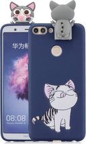 Voor Huawei Honor 7C Cartoon schokbestendige TPU beschermhoes met houder (kat)