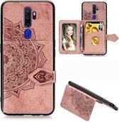 Voor Oppo A9 （2020） Mandala Reliëf Magnetische Doek PU + TPU + PC Case met Houder & Kaartsleuven & Portemonnee & Fotolijst & Riem (Rose Goud)