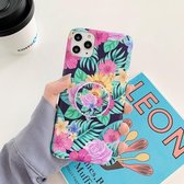 Bloem- en bladpatroon schokbestendig TPU beschermhoes met houder voor iPhone 11 (2)