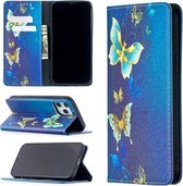 Gekleurd tekenpatroon Onzichtbare magnetische horizontale Flip PU lederen tas met houder & kaartsleuven & portemonnee voor iPhone 12 Pro Max (gouden vlinders)