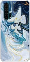 Voor Huawei Honor 20 Pro reliëf gelakt marmer TPU beschermhoes met houder (gouden lijn blauw)