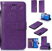 Voor Huawei Honor 9X Pro Olifant Embossing Horizontale Flip Leren Case met Houder & Kaartsleuven & Portemonnee & Lanyard (Paars)