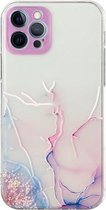 Holle marmeren patroon TPU rechte rand fijn gat beschermhoes voor iPhone 12 Pro (roze)