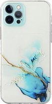 Holle marmeren patroon TPU rechte rand fijne opening beschermhoes voor iPhone 12 Pro (blauw)