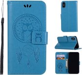Windgong Uil Embossing Patroon Horizontale Leren Flip Case voor iPhone XS Max, met Houder & Kaartsleuven & Portemonnee (Blauw)