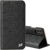 Fierre Shann voor iPhone X / XS Krokodiltextuur Magnetische horizontale flip lederen tas met houder en kaartsleuf (zwart)
