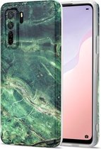 Voor Huawei Nova 7 SE TPU glanzend marmerpatroon IMD beschermhoes (smaragdgroen)