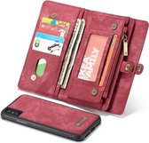 CaseMe afneembare multifunctionele horizontale lederen flip-hoes voor iPhone XS Max, met kaartsleuf en houder en ritsportemonnee en fotolijst (rood)