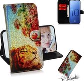 Gekleurde tekening patroon Kleurrijke magnetische gesp Horizontale flip PU lederen tas met houder & kaartsleuven & portemonnee & lanyard voor Galaxy S10 (Tiger Rose)