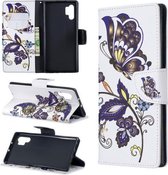 Gekleurde tekening patroon horizontale flip lederen tas met houder & kaartsleuven & portemonnee voor Galaxy Note10 + (witte vlinder)