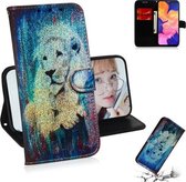 Gekleurde tekening patroon Kleurrijke magnetische gesp Horizontale flip PU lederen tas met houder & kaartsleuven & portemonnee & lanyard voor Galaxy A10 / M10 (White Lion)